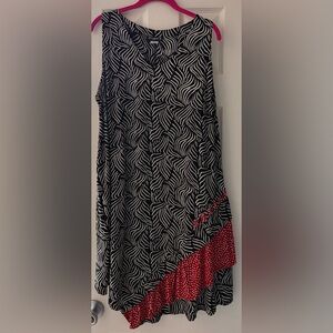 Maggie B. Black and White Patterned Dress with Red Accents Size L